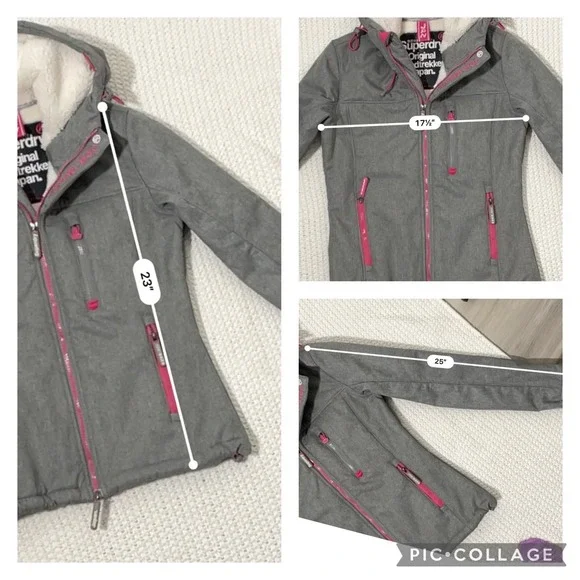 Superdry S Hooded Winter Windtreker Gray Pink Jacket - Picture 12 of 13